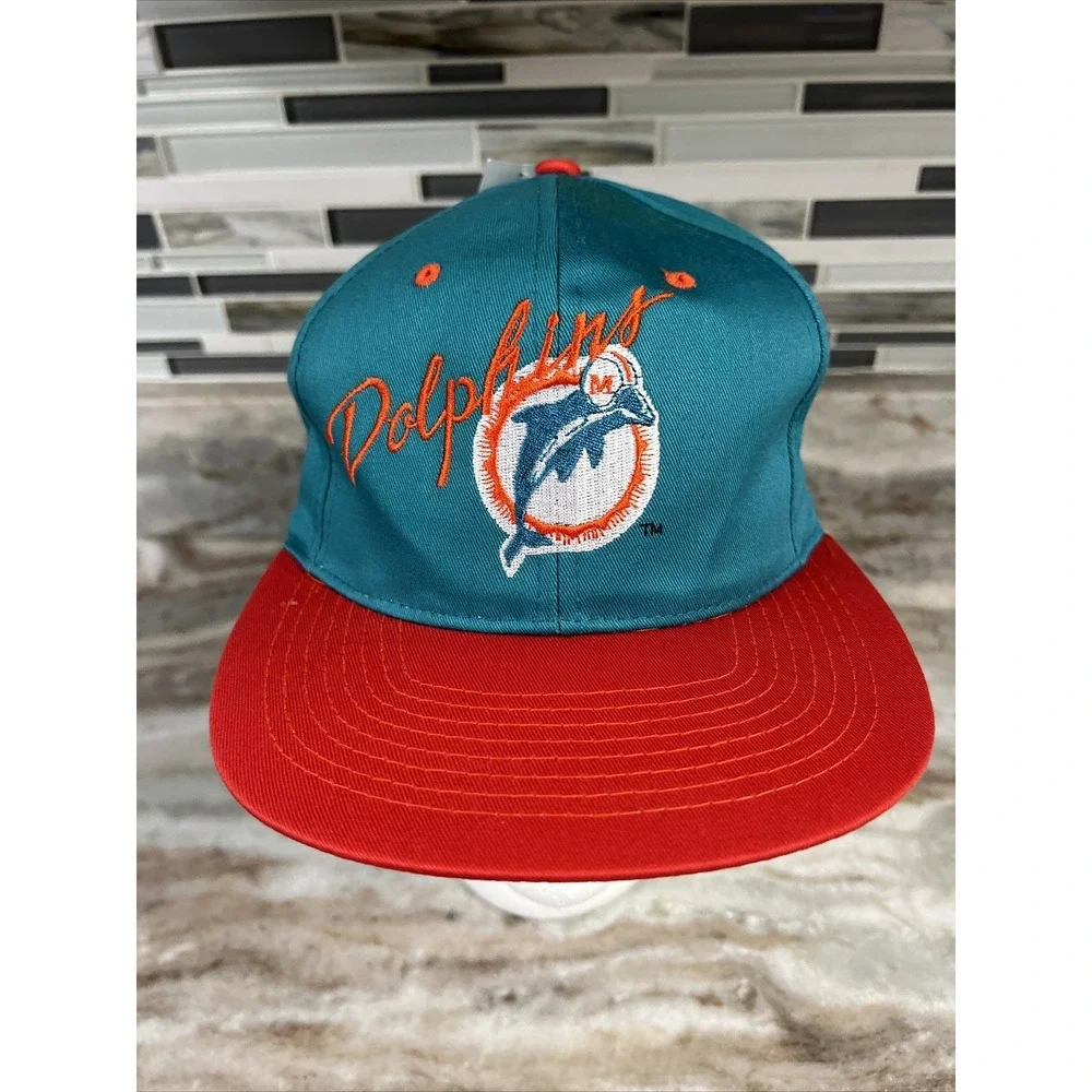 Team NFL AJD Miami Dolphins Vintage 90's Snapback Hat - Has A Stain (See Photos) - Picture 2 of 10